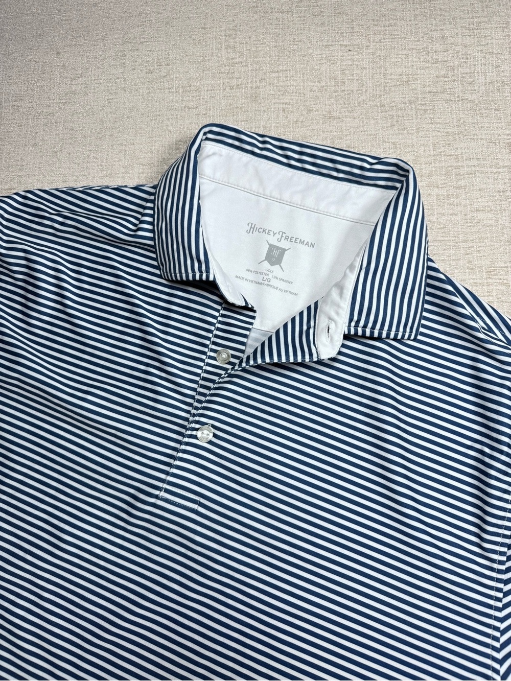 Hickey Freeman Navy & White Striped Polo L